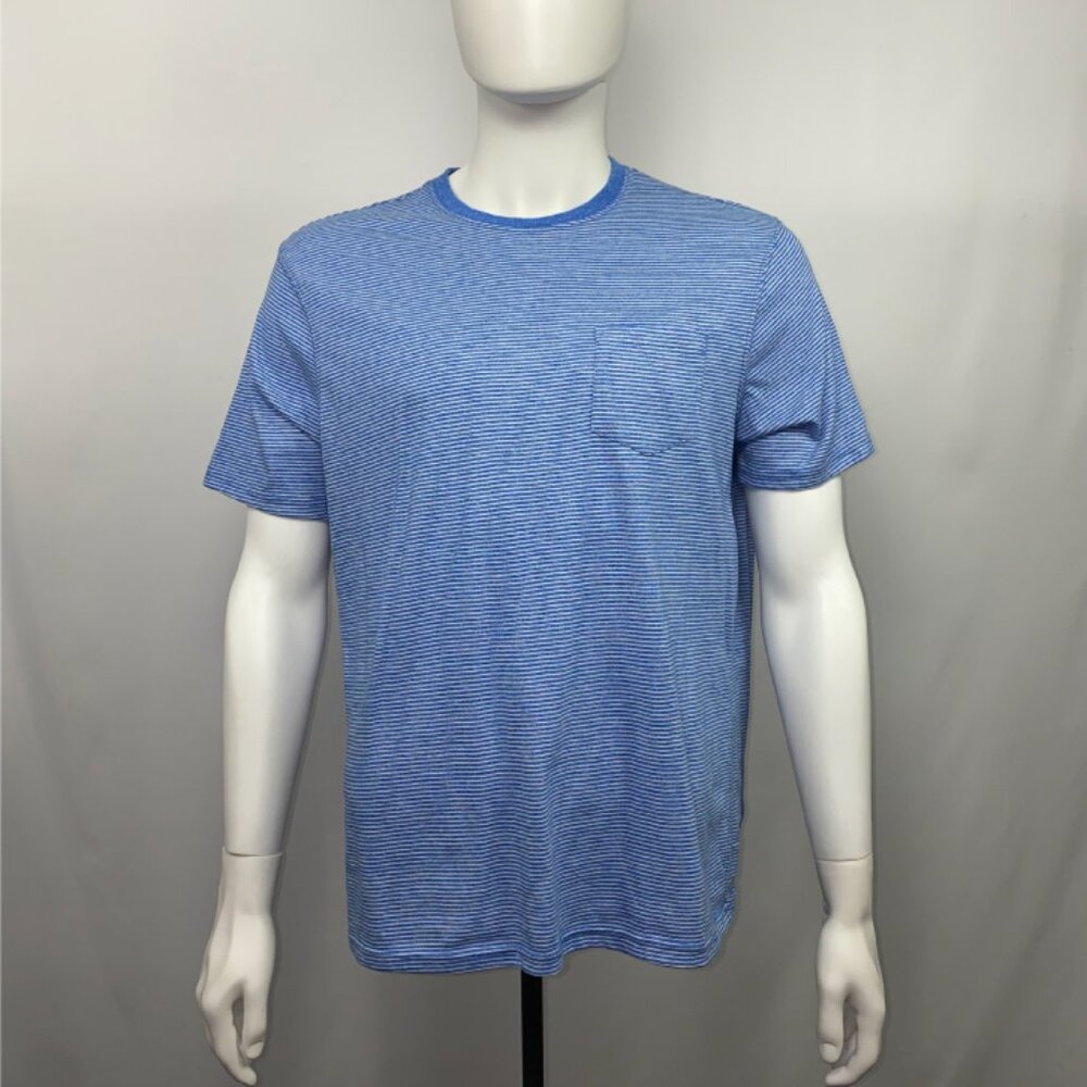 Member’s Mark T Shirt Men's Large L Blue White Striped Pocket - [MT12]